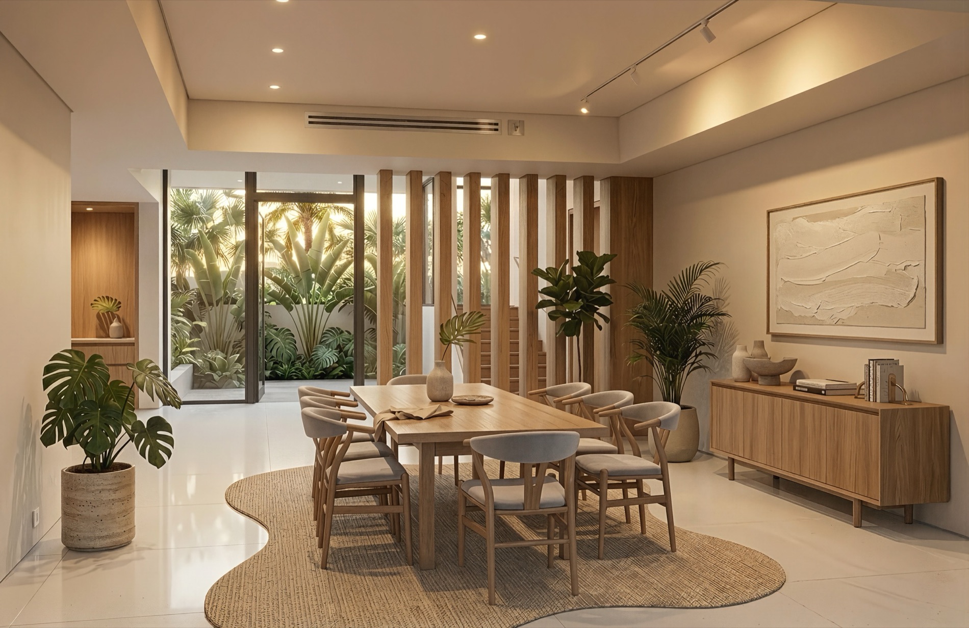 Formal dining room opening to the garden