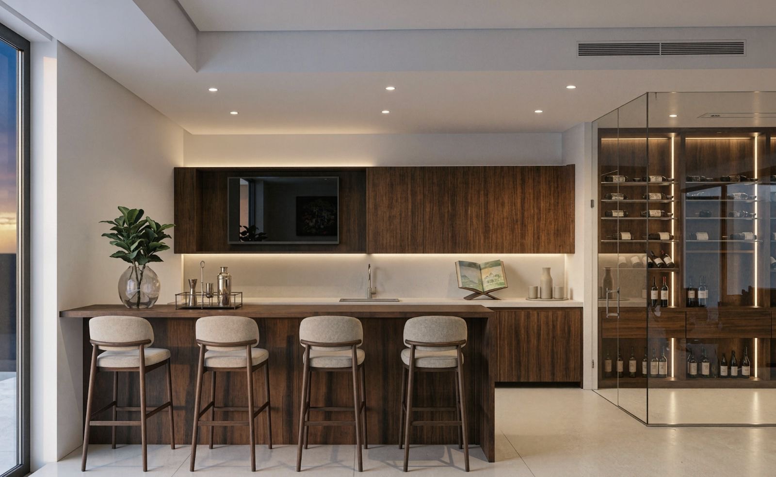 Bar with glass wine cellar